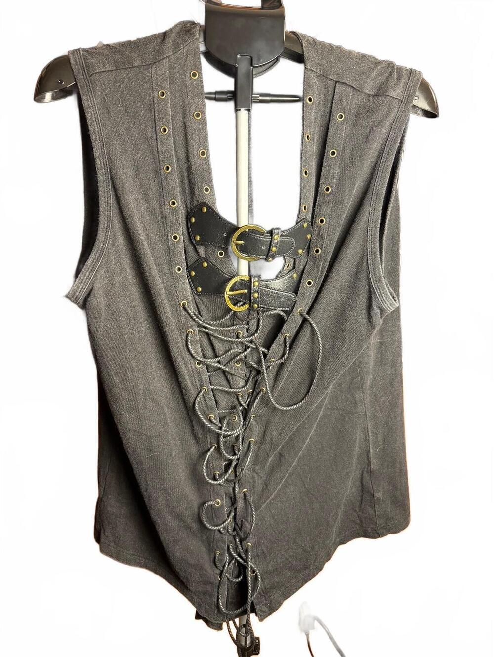 Vintage Sleeveless Black Gothic Lace Up w Buckle Detail PunkRave sz 2XL XXL